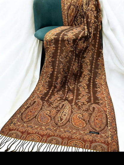 Brown Peach Persian Linear Paisley Two-Tone Pashmina Hijab