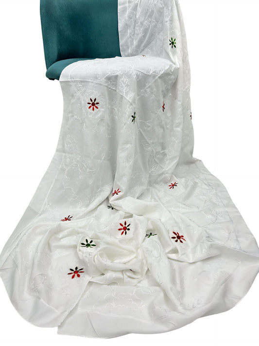 White Multi Floral Embroidered Lawn Dupatta
