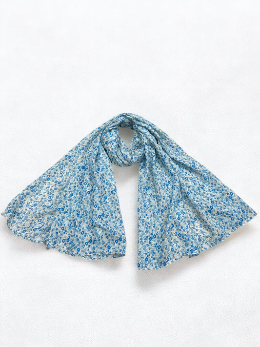 Blue Little Floral Printed Modal Hijab