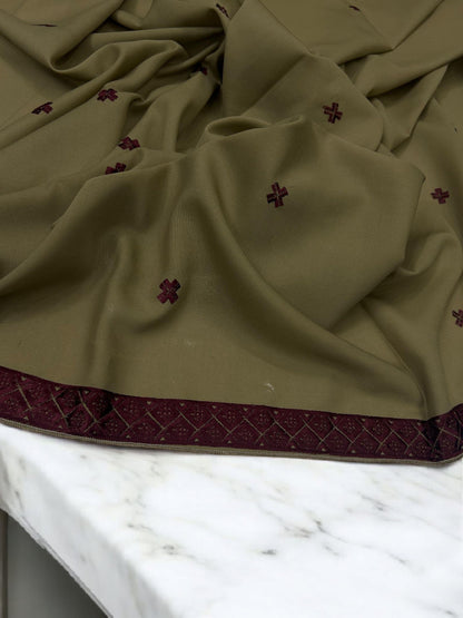 Sand Maroon Double Curved Border Shaal
