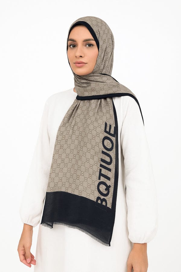 Printed Viscose Wool Hijab - Branded Beige Gucci