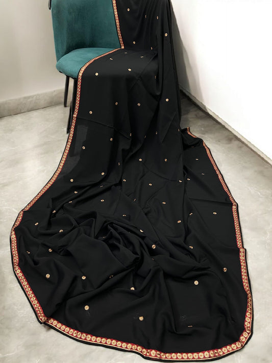 Black Floral Red Border Shaal