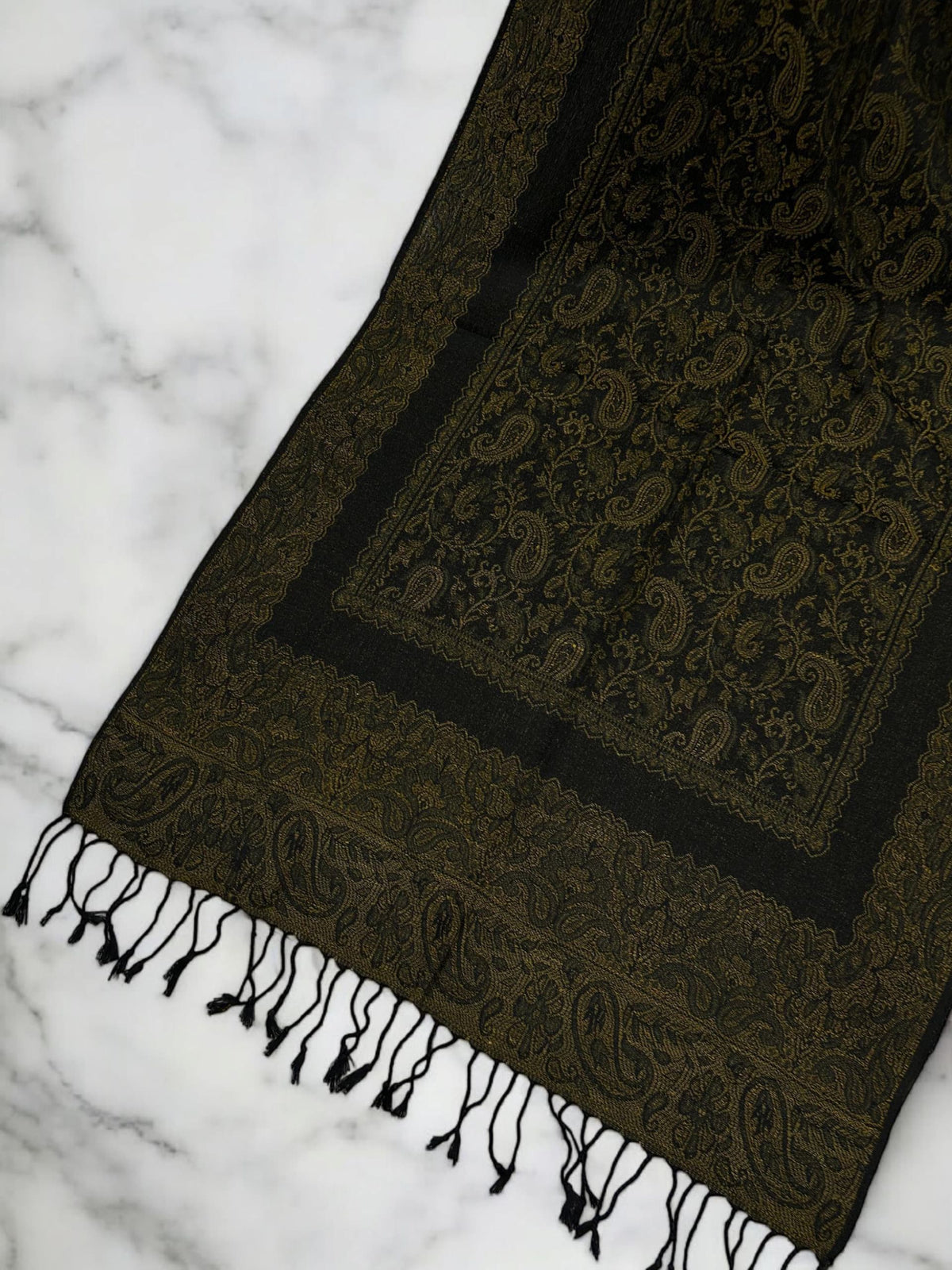 Navy Mustard Little Paisleys Two-Tone Pashmina Hijab