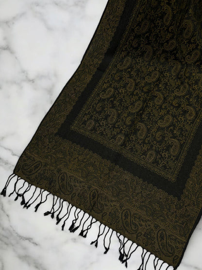 Navy Mustard Little Paisleys Two-Tone Pashmina Hijab