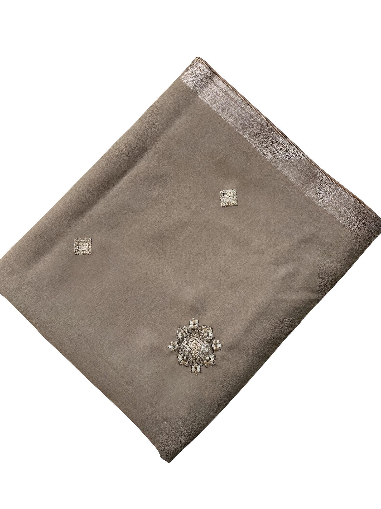 Khaki Floral Shiny Border Shaal