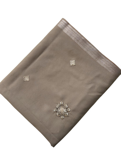 Khaki Floral Shiny Border Shaal