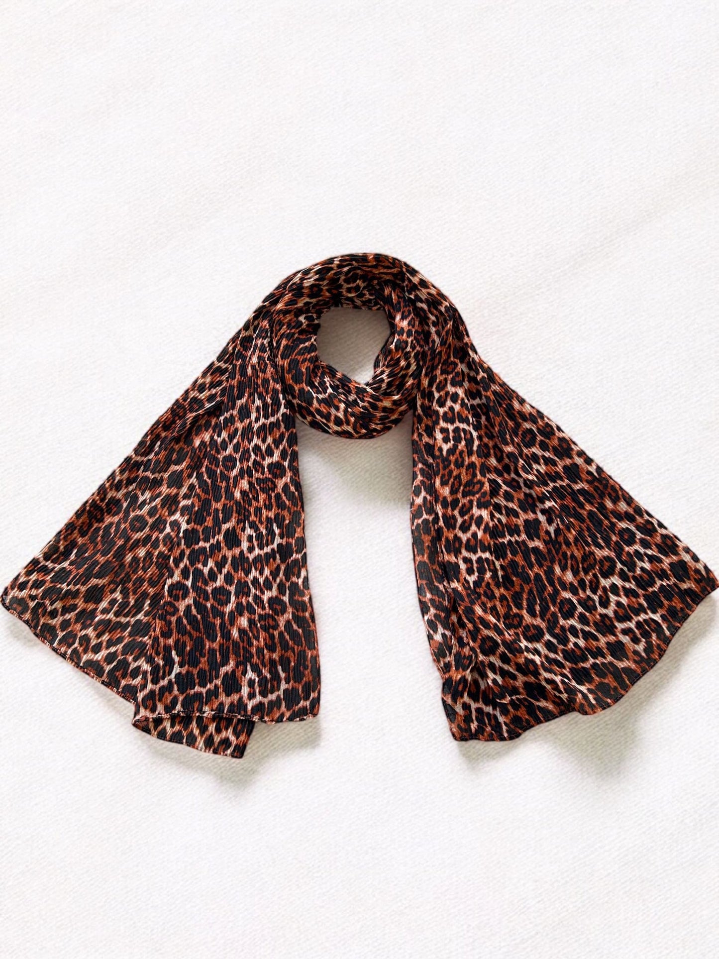 Fox White Cheetah Printed Pleated Modal Hijab