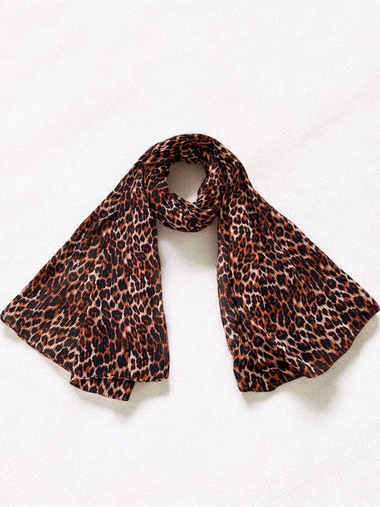 Fox White Cheetah Printed Pleated Modal Hijab
