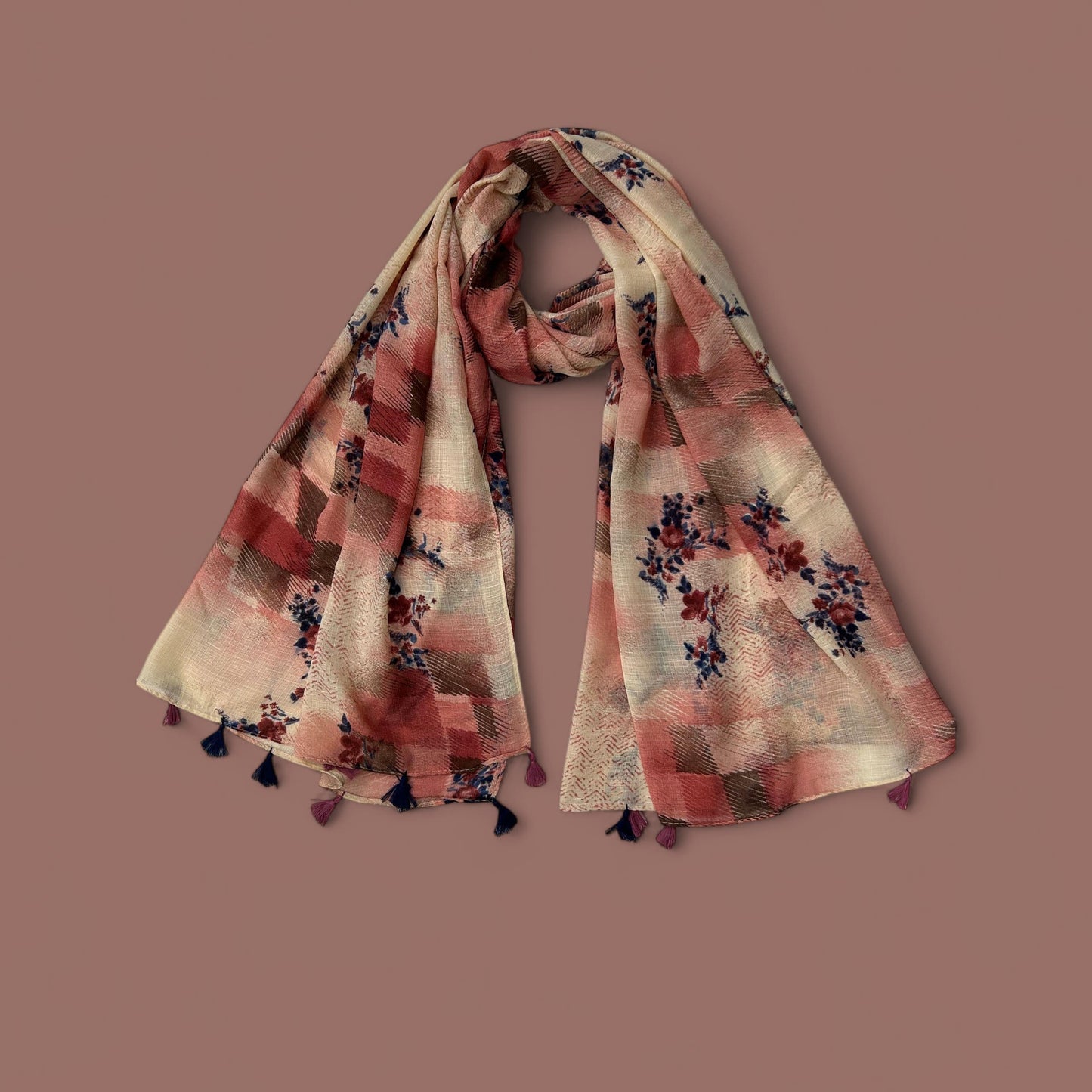 Brown Red Sketches Floral Printed Modal Hijab