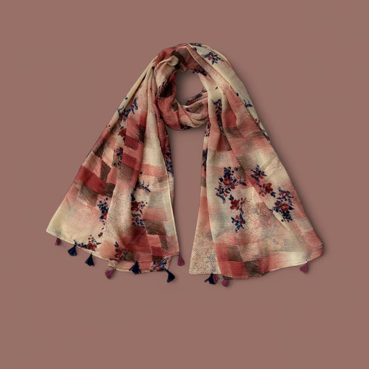 Brown Red Sketches Floral Printed Modal Hijab