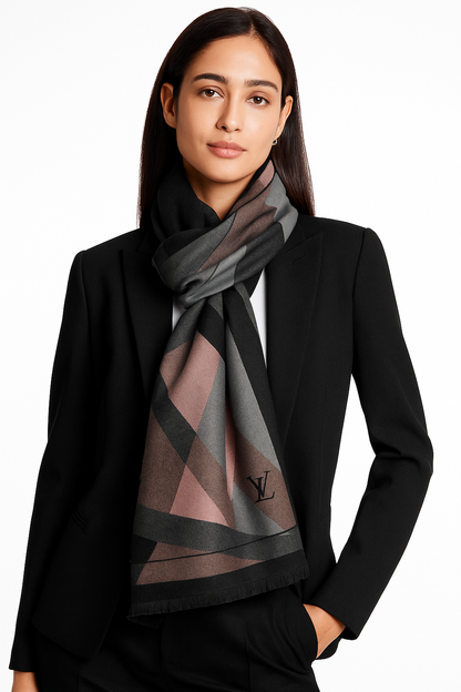 Luxury Branded Wool Scarf - LV Black
