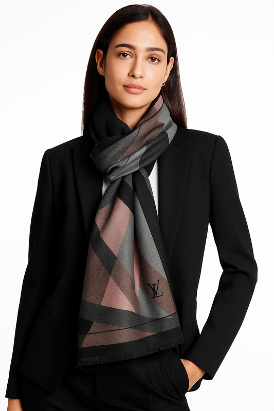 Luxury Branded Wool Scarf - LV Black
