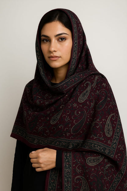 Pashmāra Shawl - Wine Green Paisley