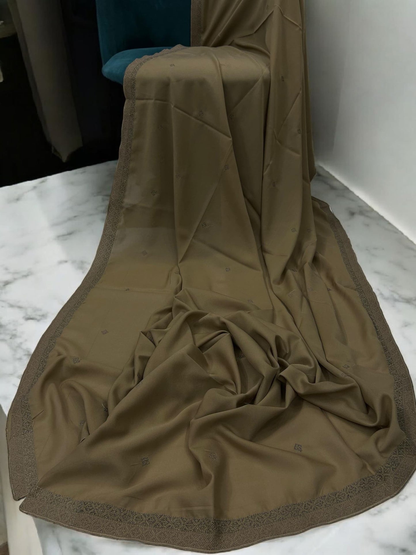 Peanut Brown Double Border Embroidered Shaal
