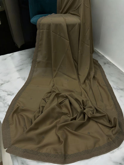 Peanut Brown Double Border Embroidered Shaal