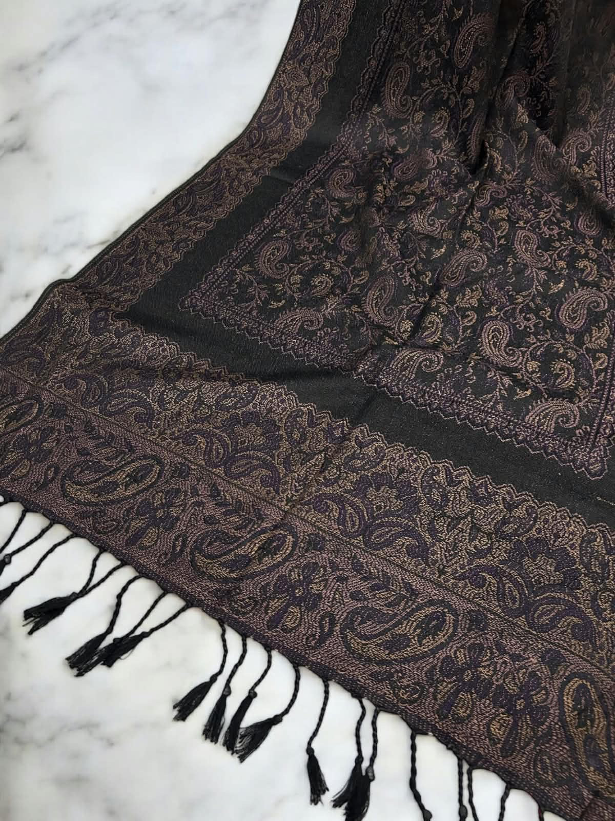 Black Mauve Gold Little Paisleys Two-Tone Pashmina Hijab