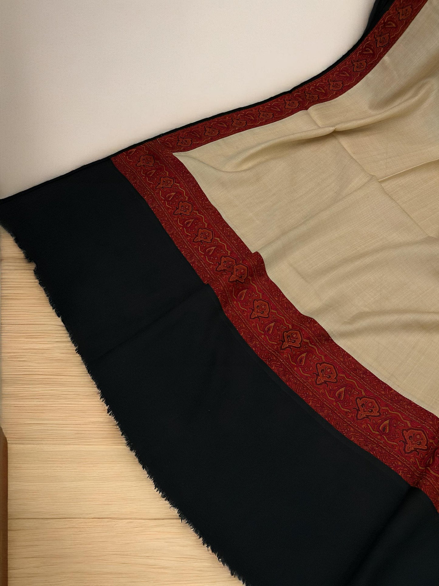 Khaki Black Patchwork Border Shawl