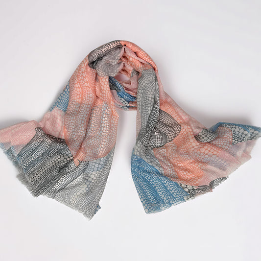 Peach Grey Dots Printed Lawn Hijab