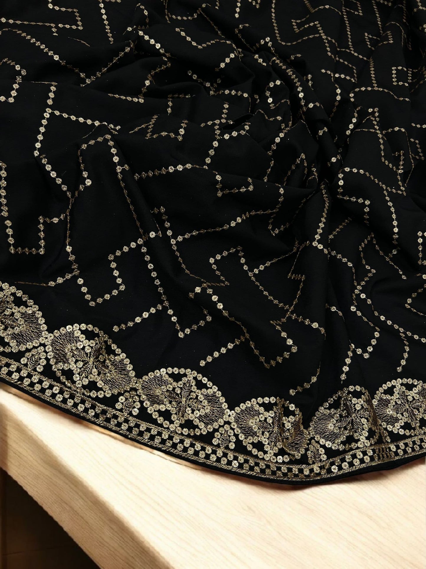 Black Gold Sequence Bridal Embroidered Shaal