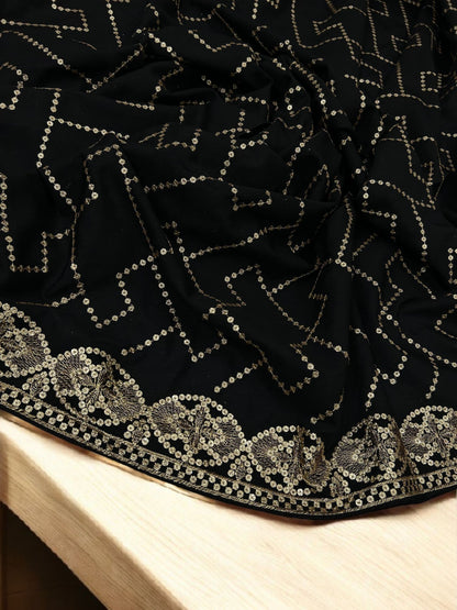 Black Gold Sequence Bridal Embroidered Shaal