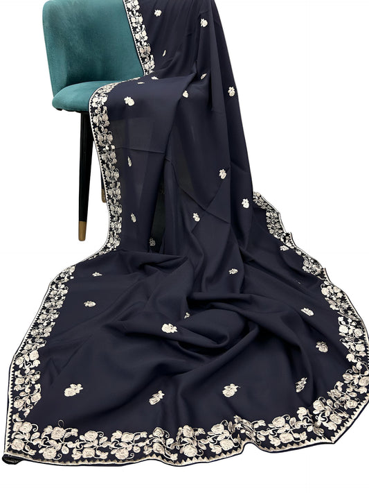 Navy Whitish Floral Shaal