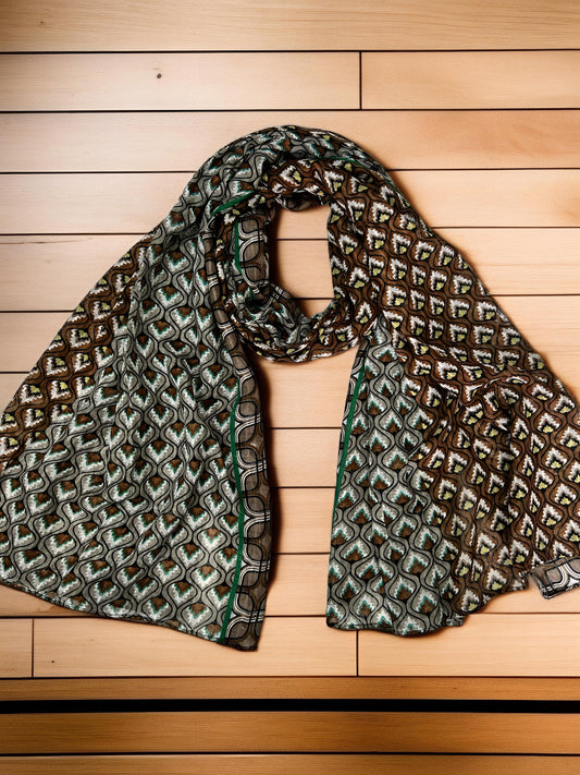 Olive Brown Fire Printed Modal Hijab