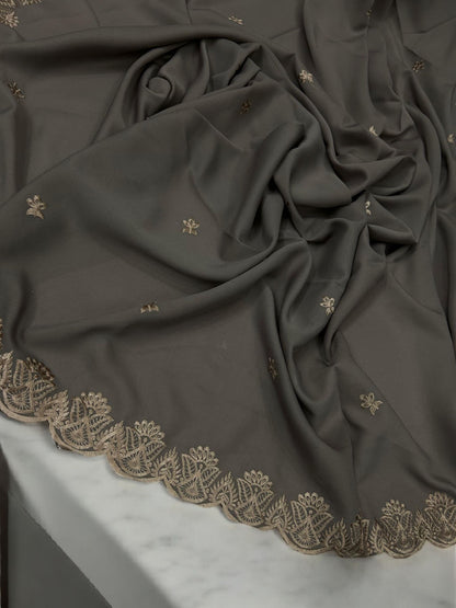 Grey Cream Cutwork Embroidered Border Shaal