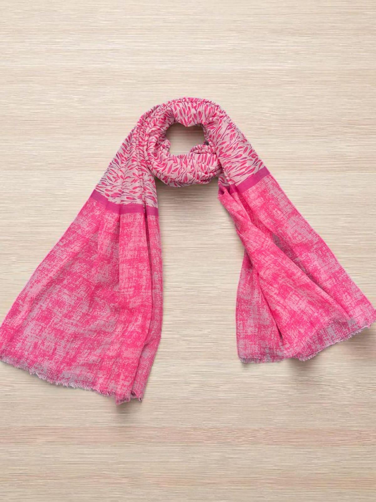Neon Pink Blurred Leaves Printed Modal Hijab