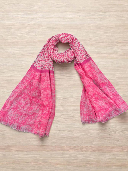 Neon Pink Blurred Leaves Printed Modal Hijab