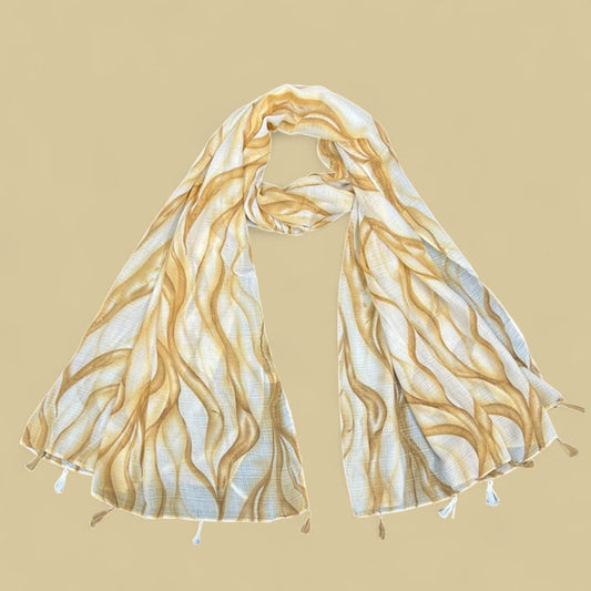 Sand Brown Waves Printed Modal Hijab
