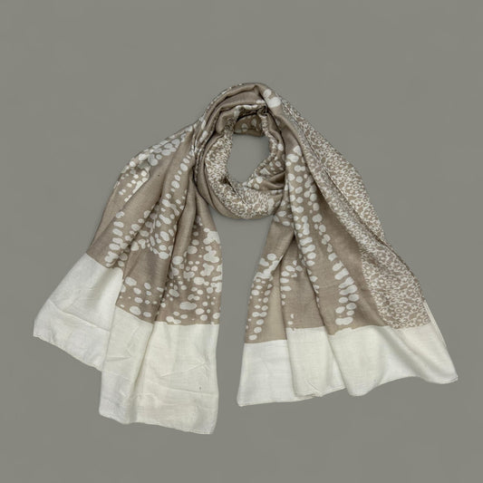 Beige White Spots Printed Modal Hijab