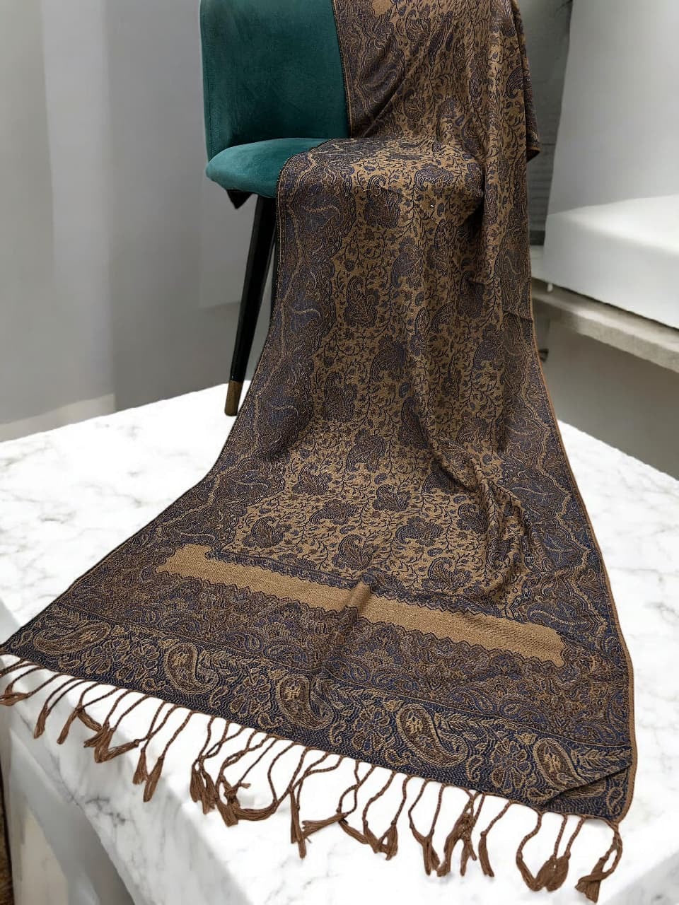 Beige Dark Purple two-tone Paisley Pashmina Hijab