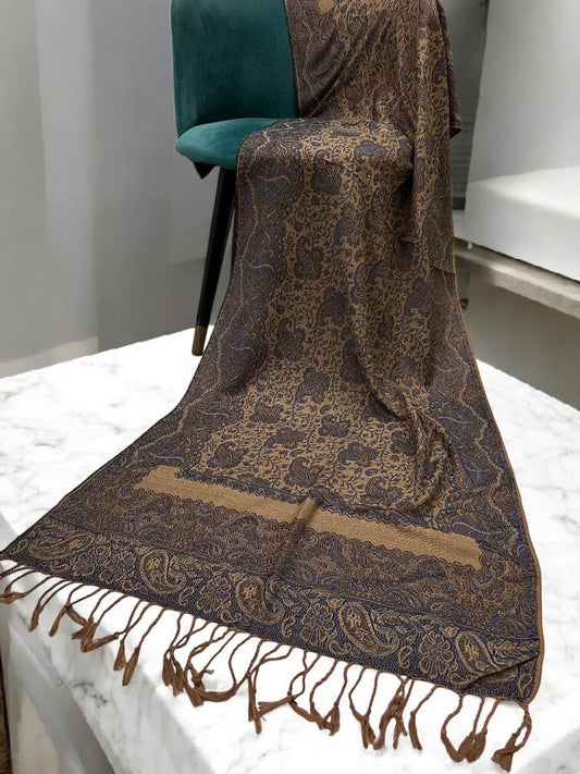 Beige Dark Purple two-tone Paisley Pashmina Hijab