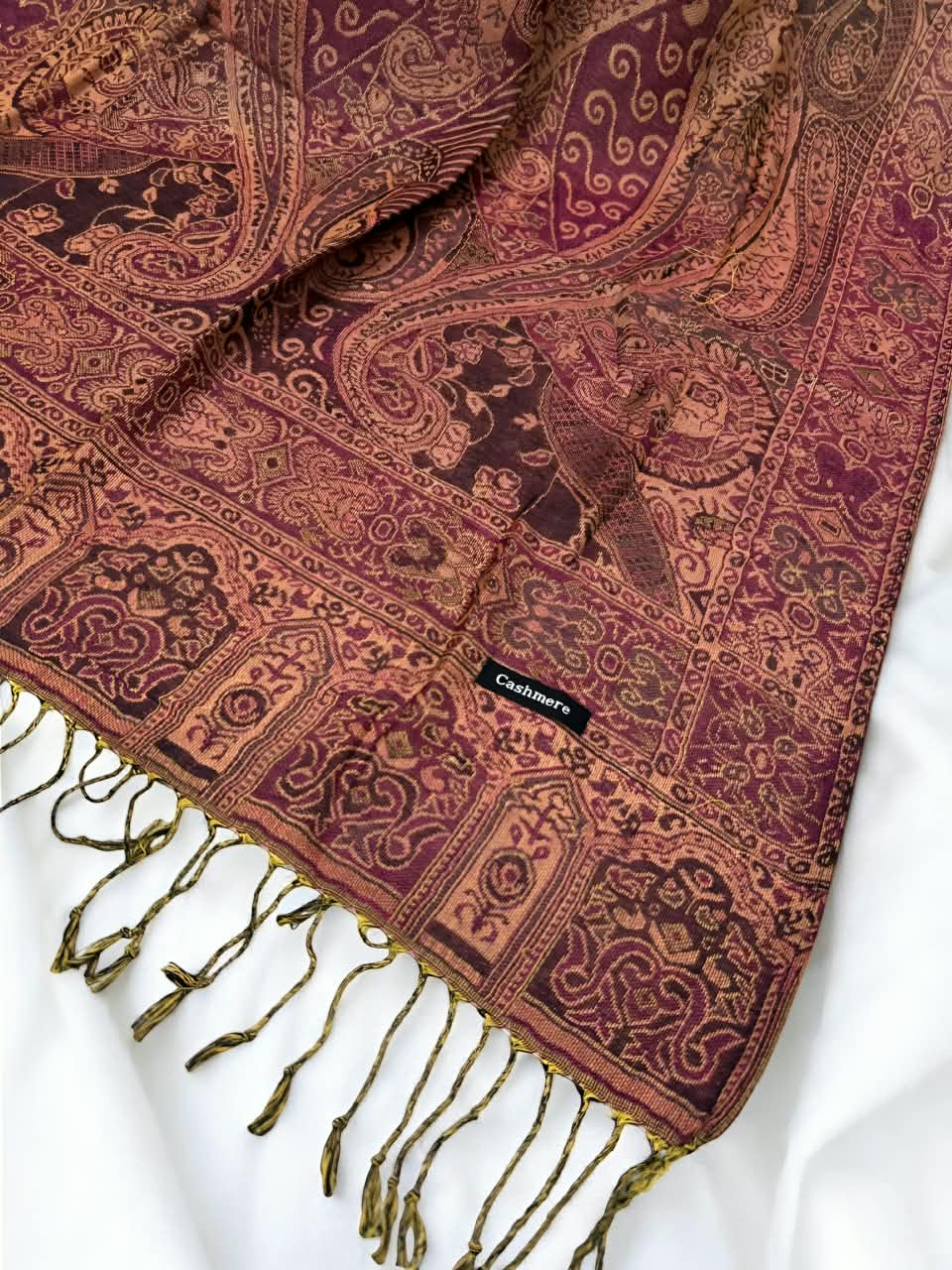 Deep Maroon Peach Persian Paisley Dual-Tone Pashmina Hijab