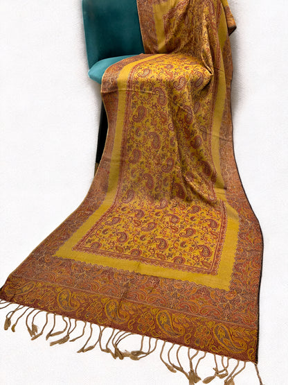 Khaki Sharp Pink Paisleys Two-Tone Pashmina Hijab