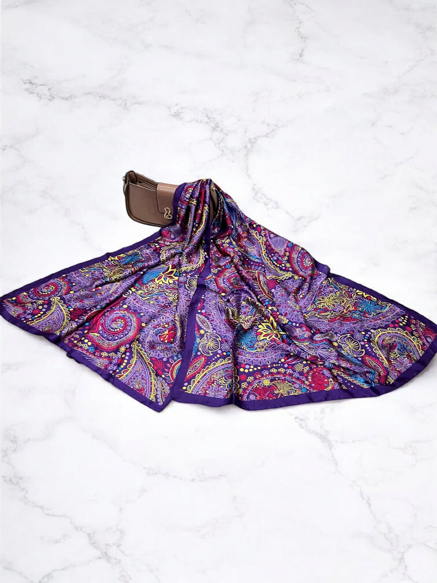 Large Satin Silk Scarf - Purple Amethyst Mandala