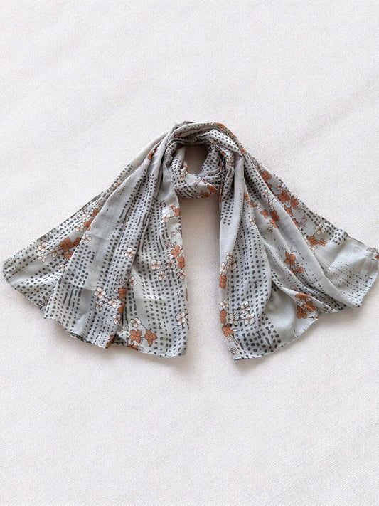 Grey Brown Flowers Printed Modal Hijab