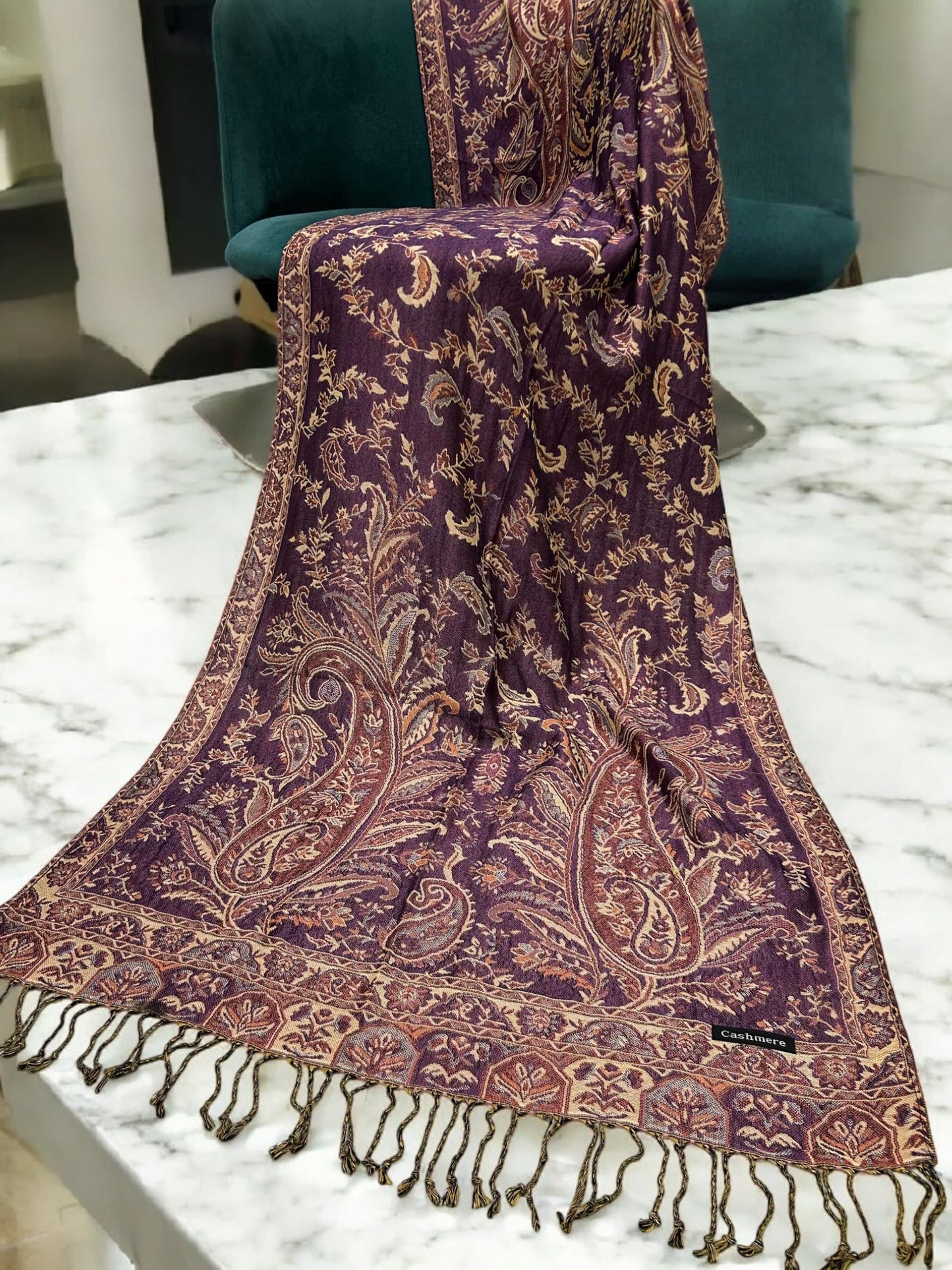 Purple Rose Curved Paisley Pashmina Hijab