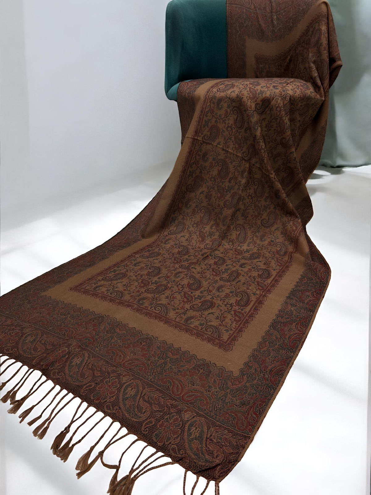 Coffee Sangria Purple Paisleys Two-Tone Pashmina Hijab