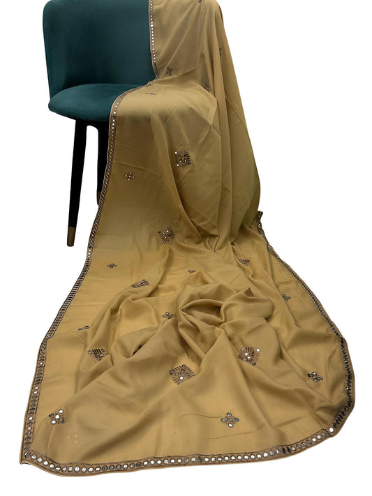 Camel Brown Bridal Mirrorwork Border Shaal