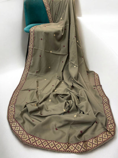 Sand Brown Diamond Double Embroidered Shaal