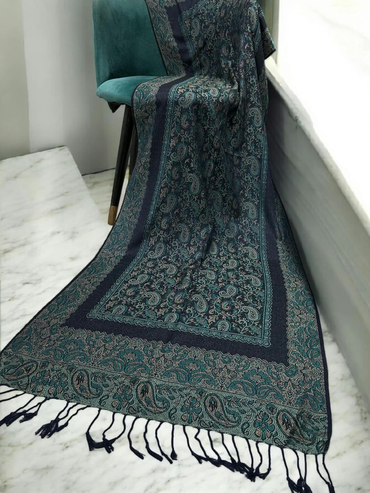 Navy Ferozi Little Paisleys Two-Tone Pashmina Hijab