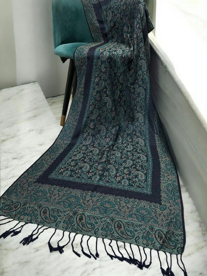 Navy Ferozi Little Paisleys Two-Tone Pashmina Hijab