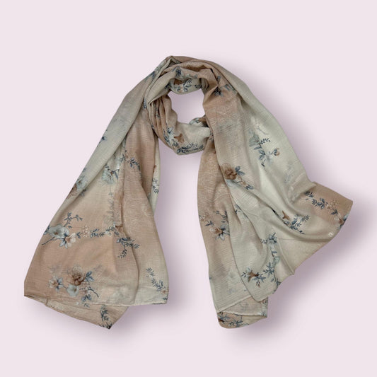 Nude Pink Ashy Floral Printed Modal Hijab