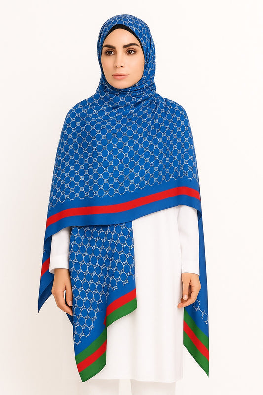 Large Satin Silk Scarf - Blue Gucci
