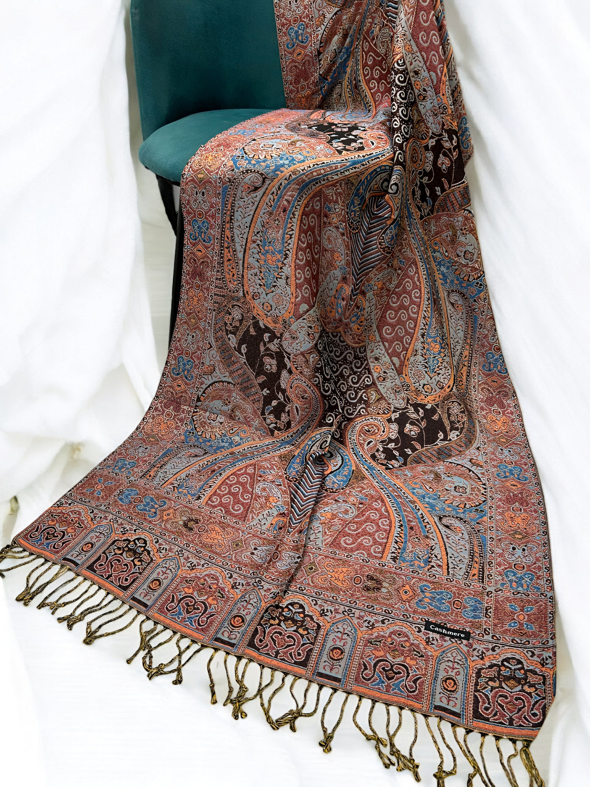 Baby Blue Peach Persian Paisley Dual-Tone Pashmina Hijab