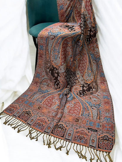 Baby Blue Peach Persian Paisley Dual-Tone Pashmina Hijab