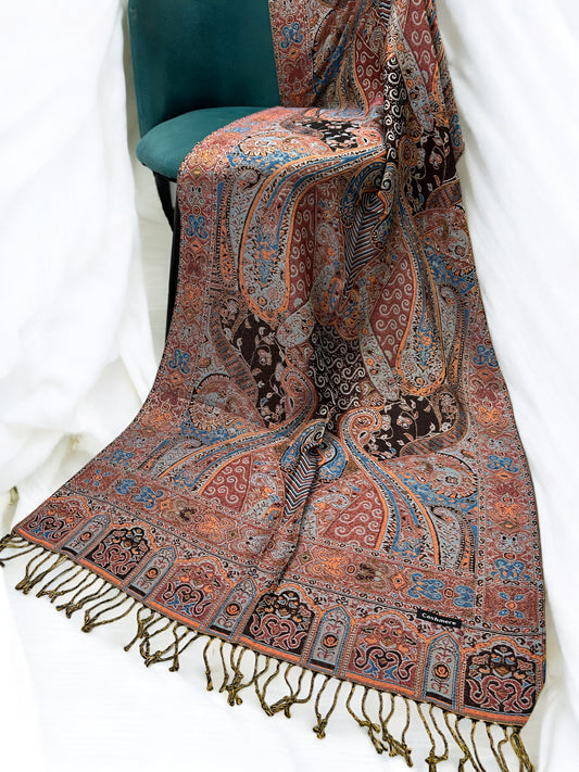 Baby Blue Peach Persian Paisley Dual-Tone Pashmina Hijab