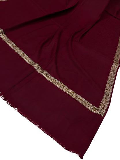 Maroon - Plain Kashmiri Border Shawl