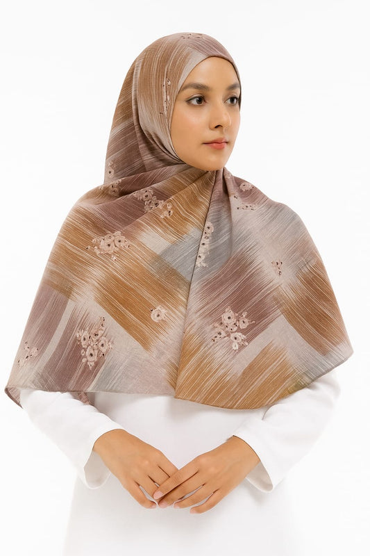 Shades of Brown Sketches Patterned Printed Modal Hijab
